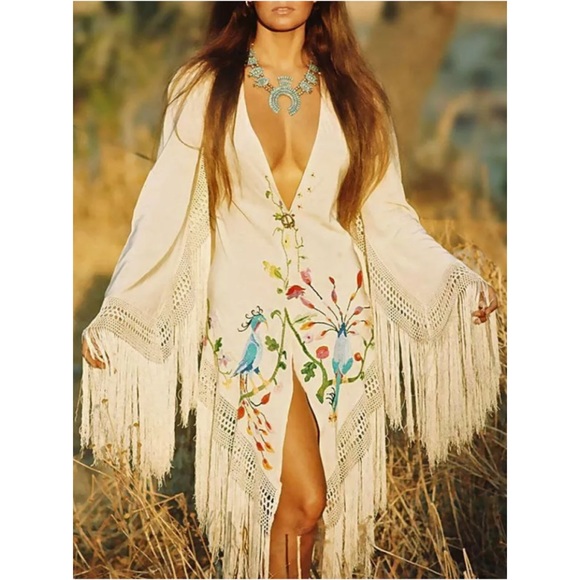 oshoplive Dresses & Skirts - Oshoplive Bohemian Embroidered Fringe Dress